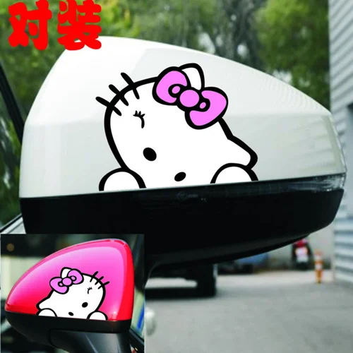 

2PCS Cute Cat Lovely Colorful Car Stickers Creative Decoration Decals For Rearview Mirrors Reflective Auto Tuning Styling D10