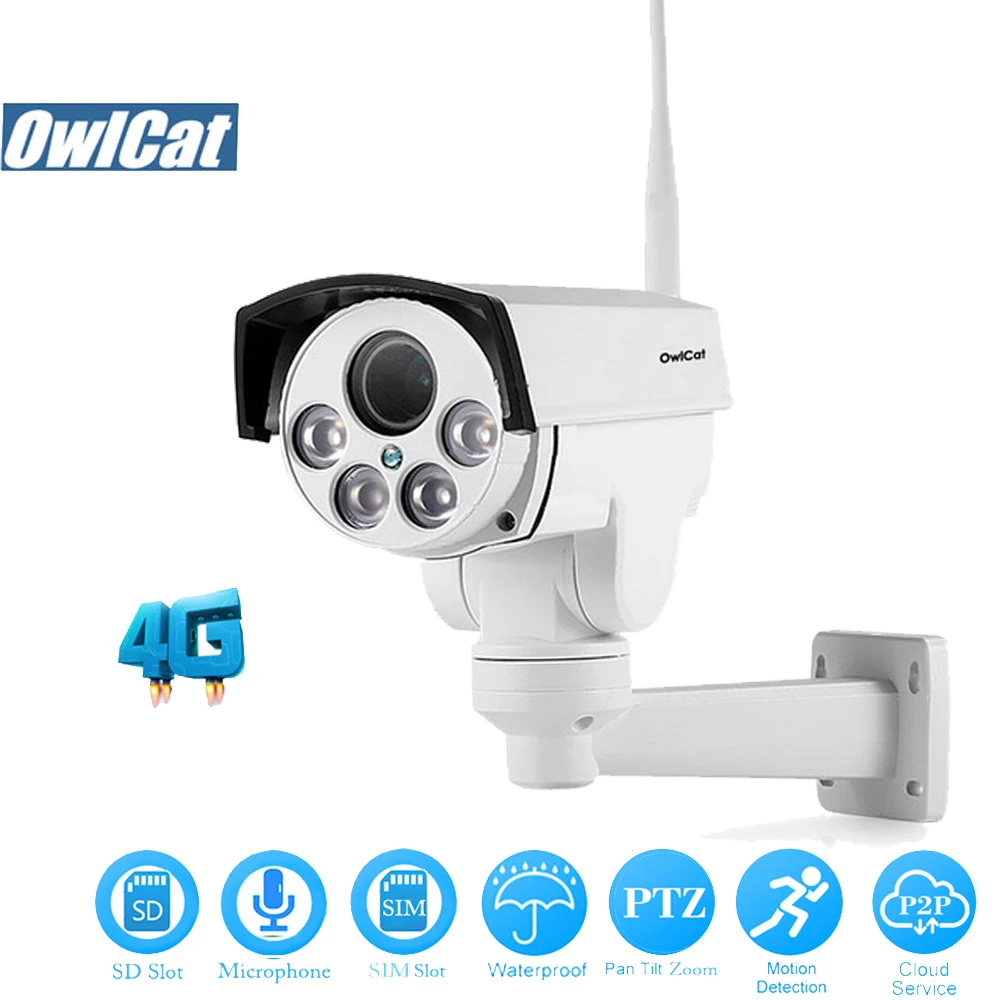 

OwlCat 3516C+ SONY323 HD 1080P Bullet Pan Tilt Zoom 3G/4G SIM Card IP Camera WIFI Outdoor 5X Zoom AP Motion Audio/MIC 2.0MP