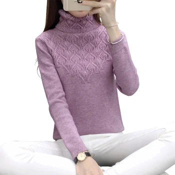 

Thick Warm Turtleneck Winter Pullover Sweater Women 2019 Elegant Knitted Long Sleeve Sweater Female Jumper Ladies Purple
