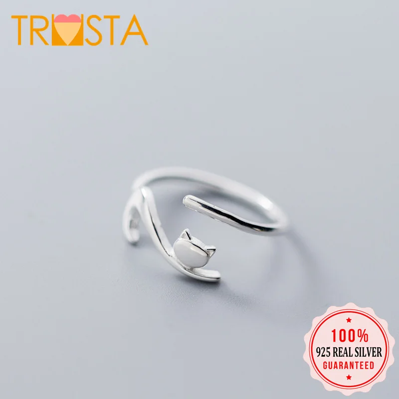 

ElfoPlataSi 100% 925 Solid Real Sterling Silver Fashion Cat Openingl Ring Sizable 5 6 7 For Teen Girl Kid Xmas Gift XY1195