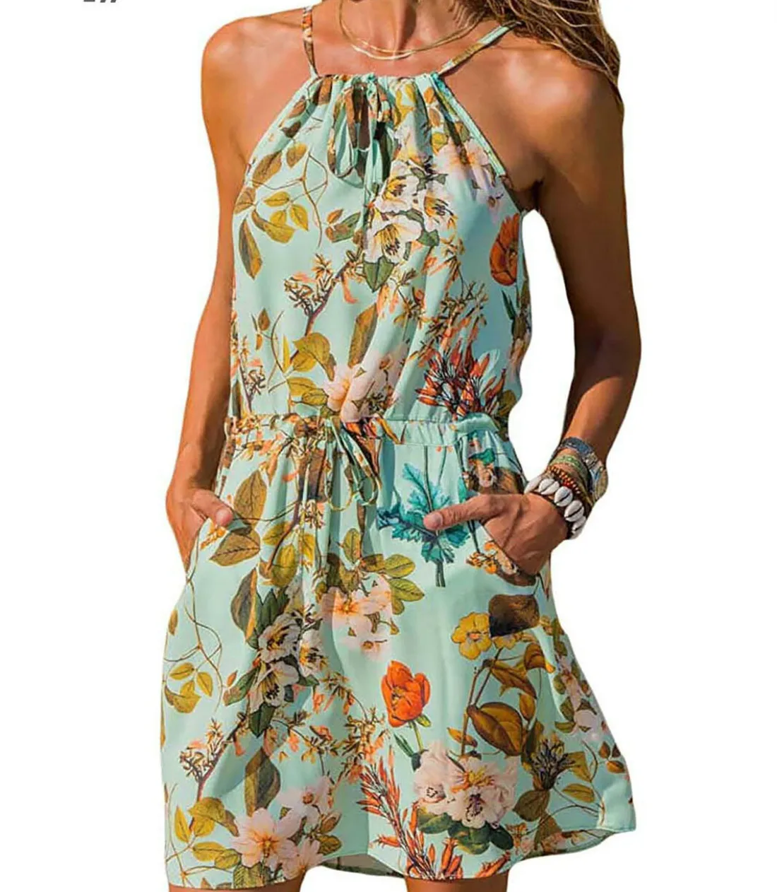 

2019 HOT Fashion Women's Beach Dress Sexy Strappy Bohemian Print Halter Bikini Cover-Ups