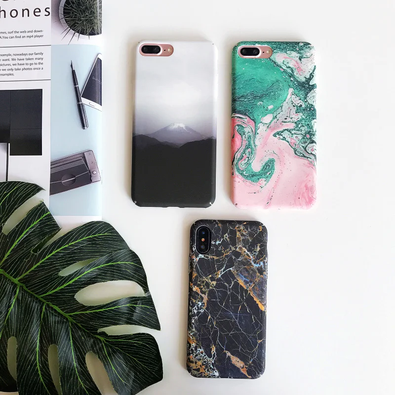 KIPX1070_3_JONSNOW Marble Pattern Phone Case for iPhone XR XS Max 6 6S 7 8 Plus Case Fashion Flowers All-inclusive PC Hard Back Cover Capa Coque
