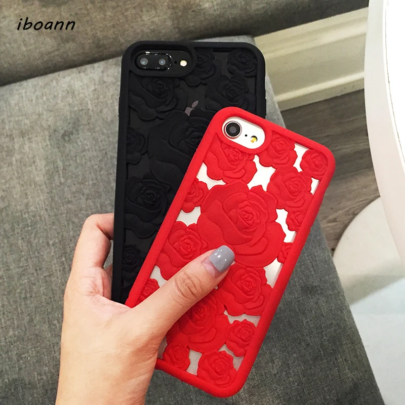 Iboann 3D полые милый розовый цветок мягкий гелевый Чехол для iphone 6 6s plus 7 8 плюс X