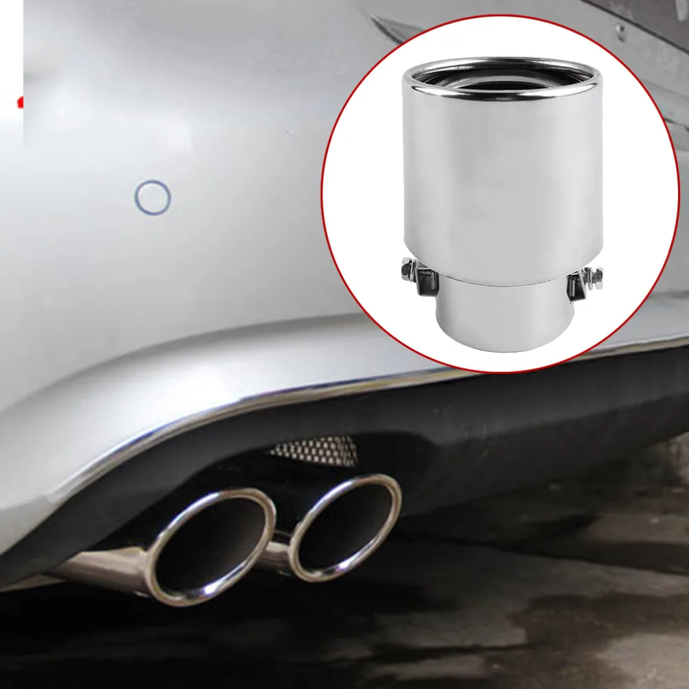 New Universal Chrome Stainless Steel font b Car b font Rear Round font b Exhaust b