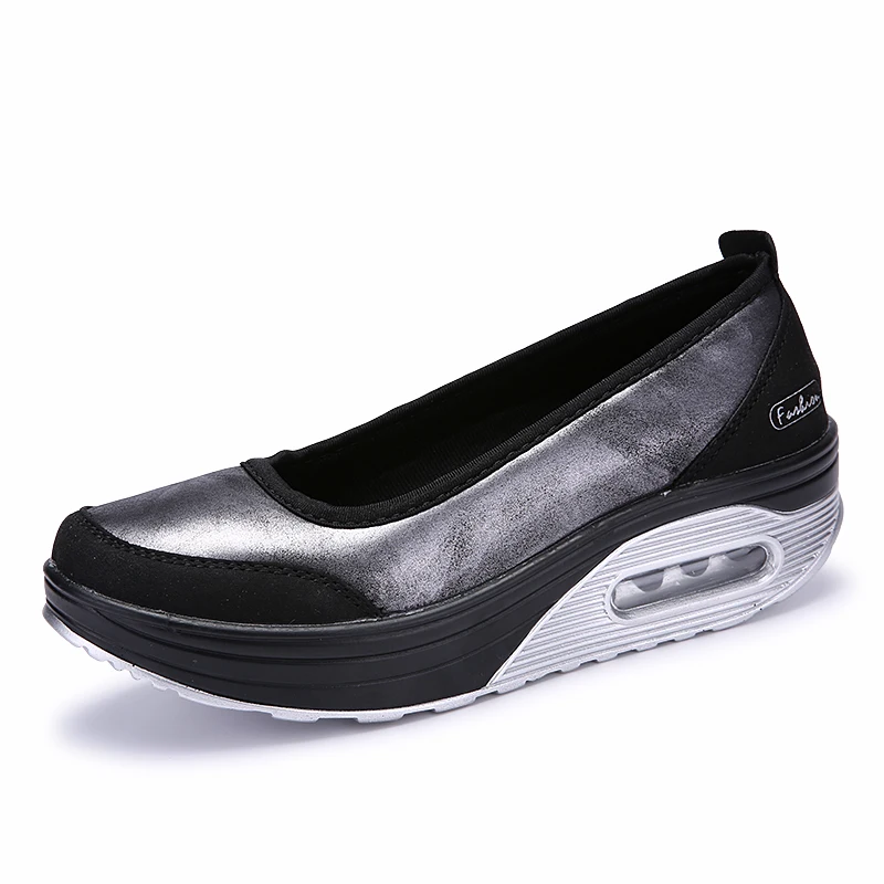STQ/; Осенняя женская обувь на плоской платформе; женские повседневные кроссовки с дышащей сеткой; женская обувь на толстой подошве; слипоны; 9001 - Цвет: 7667 Bright black