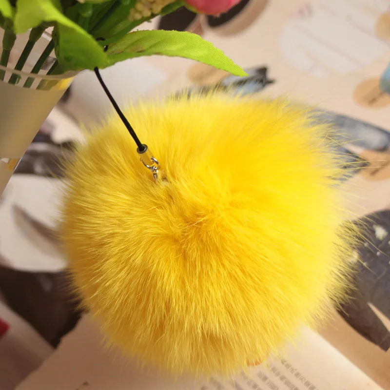10 см натуральный мех лисы мяч пушистый пум DIY зимняя шапка Skullies шапка вязаная шапка помпоны F005-orange - Цвет: yellow
