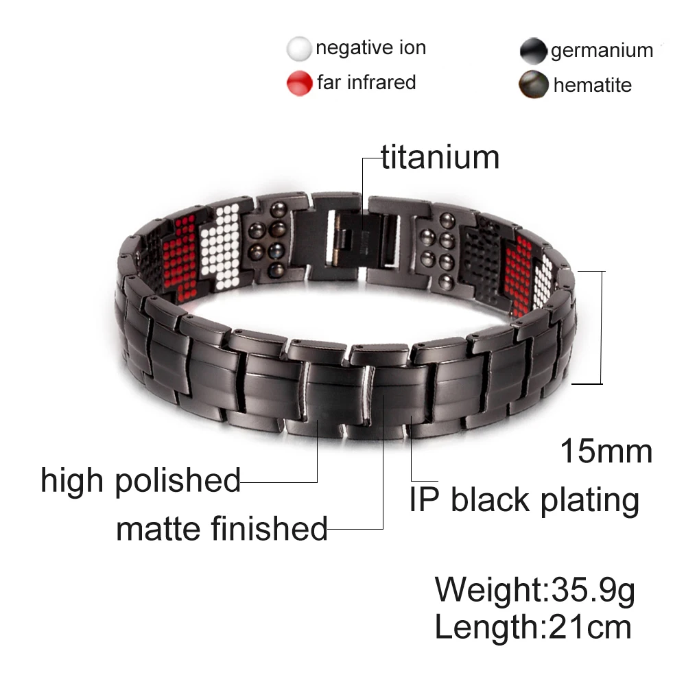 Vinterly Black Bracelet Men Pure Titanium Magnetic Bracelet for Men Punk Health Multi Germanium Wide Bracelets Bangles Jewellery