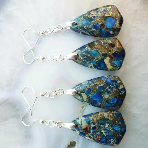 

Blue Sea Sediment Jaspers & Pyrite Earrings 2 Pairs 33x20x6mm yl053101