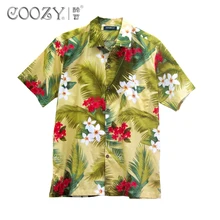 Повседневная мужская хлопковая рубашка с принтом, мужская рубашка с коротким рукавом с цветочным принтом, гавайская рубашка, 2XL 3XL