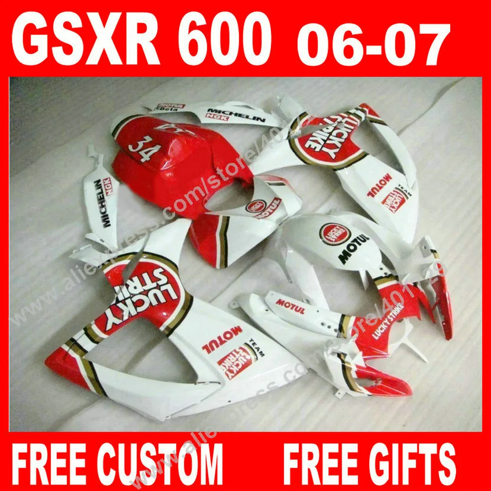 Популярные бело красные Обтекатели для Мотоцикла SUZUKI 2006 2007 GSXR 600 750 K6 BACARDI GSXR600 GSXR750 Комплект 7 подарков FD72|fair|fair