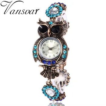 

Vansvar Brand Luxury Crystal Bracelet Watches Fashion Women Owl Watch Beautiful Girl Gift Watch Relogio Feminino