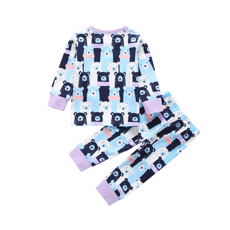 Стильная футболка с изображением персонажей видеоигр Пижама "Медвежонок"; Комплект для маленьких девочек; весна-осень комплект одежды из 2 предметов для новорожденных, комплект для мальчиков: футболка+ штаны, одежда для сна, ночная рубашка