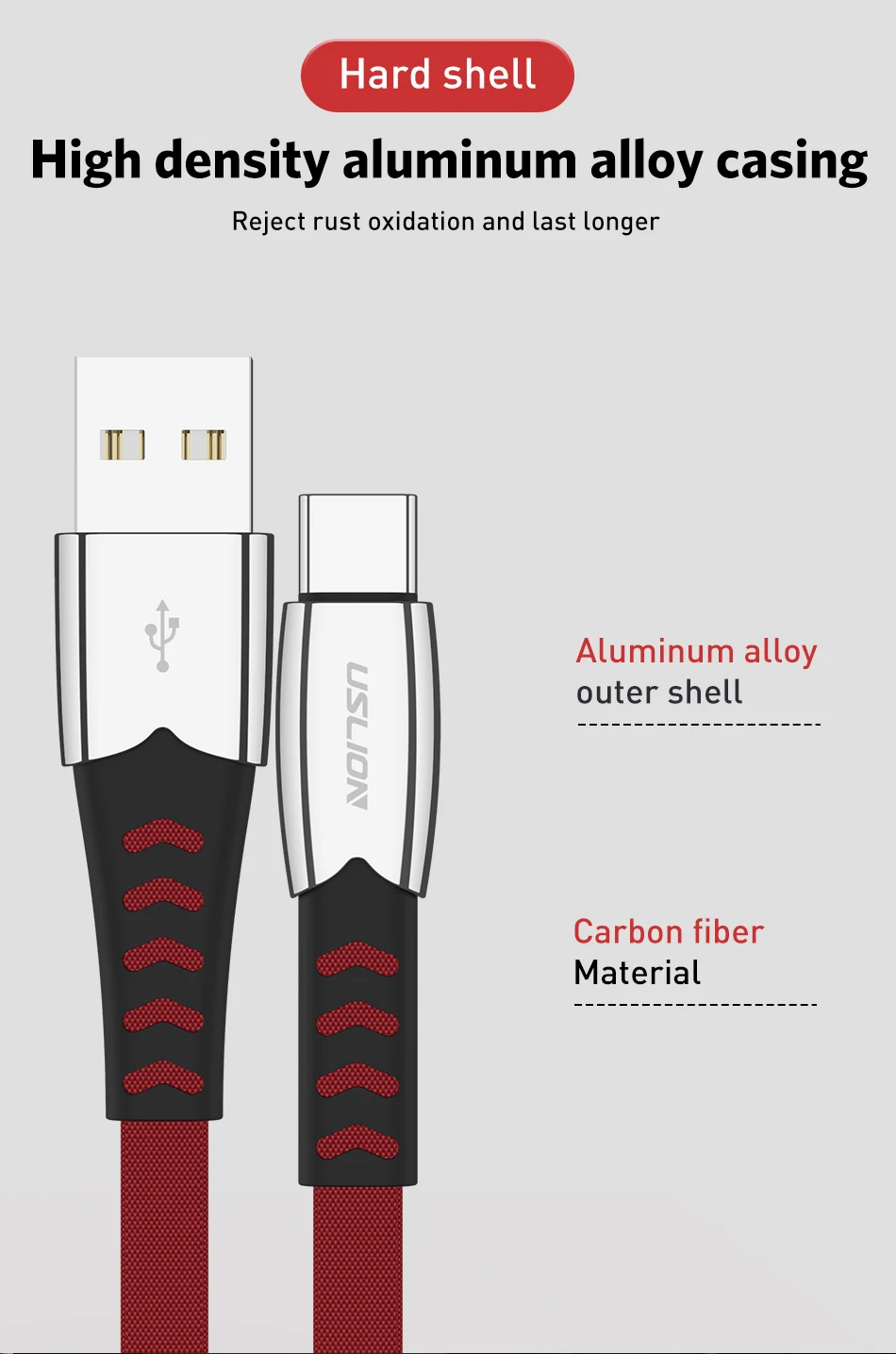 USLION USB кабель типа C из сплава USB C кабель типа C для huawei P20 Lite Pro 2A usb кабель для зарядки samsung galaxy s9 s8 plus