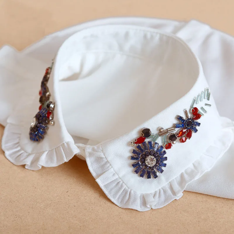 

Ladies Detachable Collar Beads 2019 White Elegant Fake Collar Shirt Women Crystal False Collars Woman Lace Removable Nep Kraagie