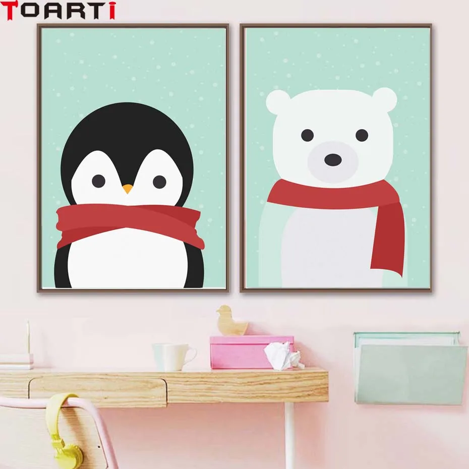 Cartoon Monkey Penguin Vivid Animals Wall Art Murals Poster&Prints Canvas Painting For Kids Bedroom Modular Picture Home Decor (2)