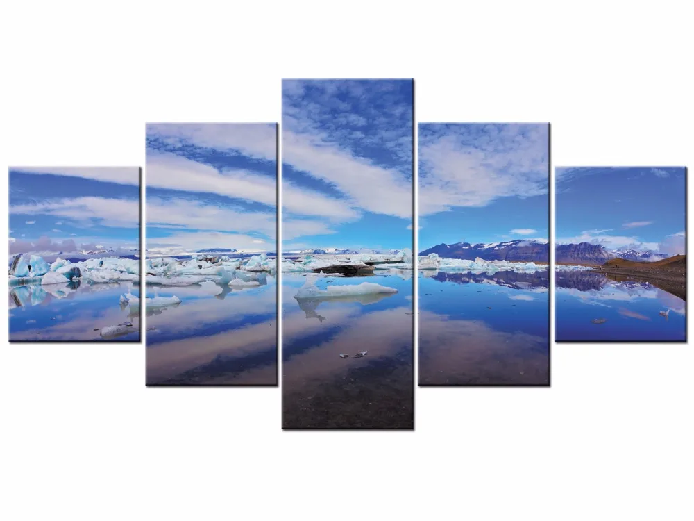 

5 Pieces Snow Mountain Landscape Painting Canvas Printing Modern Home Wall Decor Picture for Living Room Framed J009-061