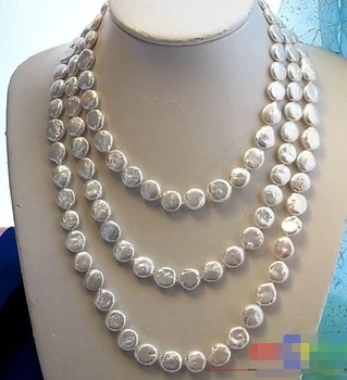 

Free shipping@@@@@ 64" 14MM WHITE COIN FRESHWATER CULTURED PEARL NECKLACE