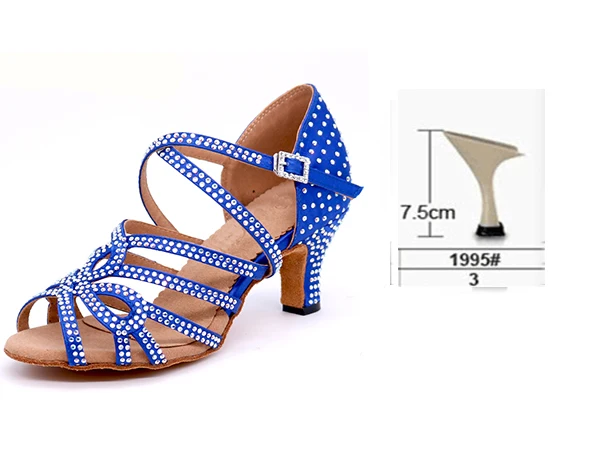 Samisoler блестящие стразы Туфли для латинских танцев Для женщин туфли латинских Танцы обувь для женщин Танго Джаз бальная танцевальная обувь Для женщин - Цвет: Bule heel 7.5cm