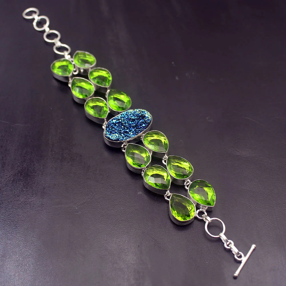 

Unique Hermosa Titanium Green Peridot 925 Sterling Silver Links Chain Bracelet 8.25 Inch TF451 Free Shipping