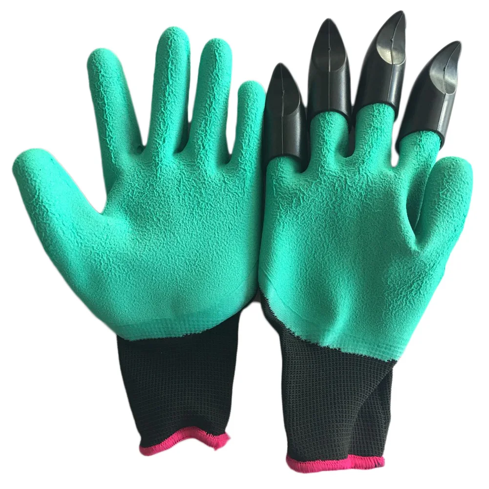 Buy Hot sale Rubber Garden Gloves with 4 ABS Plastic Fingertips Claws for