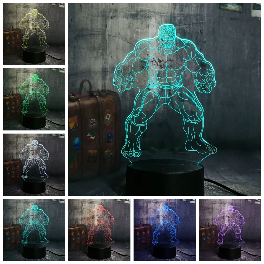 Халк Мститель Cool Super Hero RGB 3D светодиодный ночник настольная лампа разноцветная