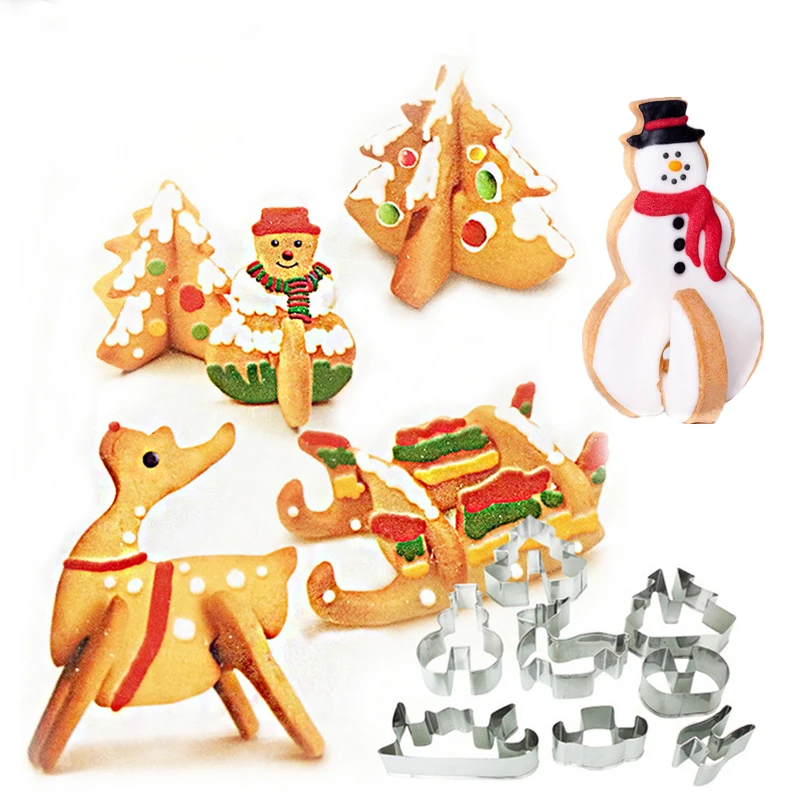 

3D Christmas Series Cookie Cutter Stainless Steel Cookie Mold Stamp DIY Baking Cutter Set Fondant Biscuit Cutter bakeware