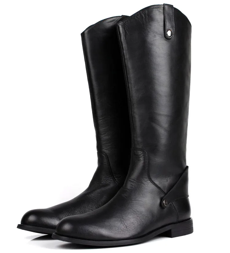 

Large Size EUR45 Black Knee High Winter Mens Boots Genuine Leather Riding Boots Male Motorcycle Boots