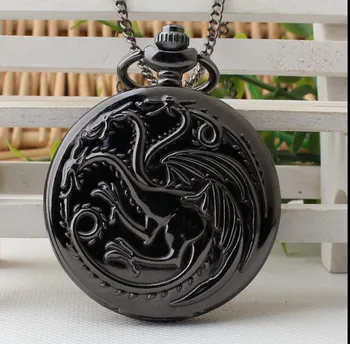 

Steampunk Game of Thrones House Targaryen Quartz Pocket Watch Awesome Dragon Fire and Blood Man Women Necklace Pendant Clock
