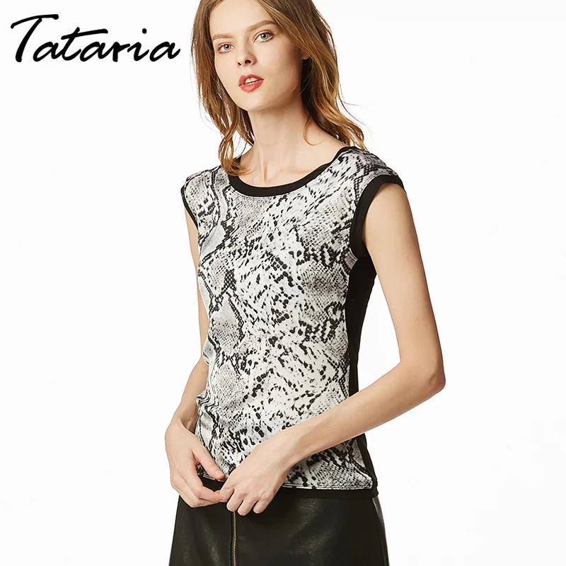 

Tatatria Sexy Leopard Print Womens Tops And Blouses Elegant Sleeveless Women's Shirt Leopard Silk Satin Female Blouse For Women
