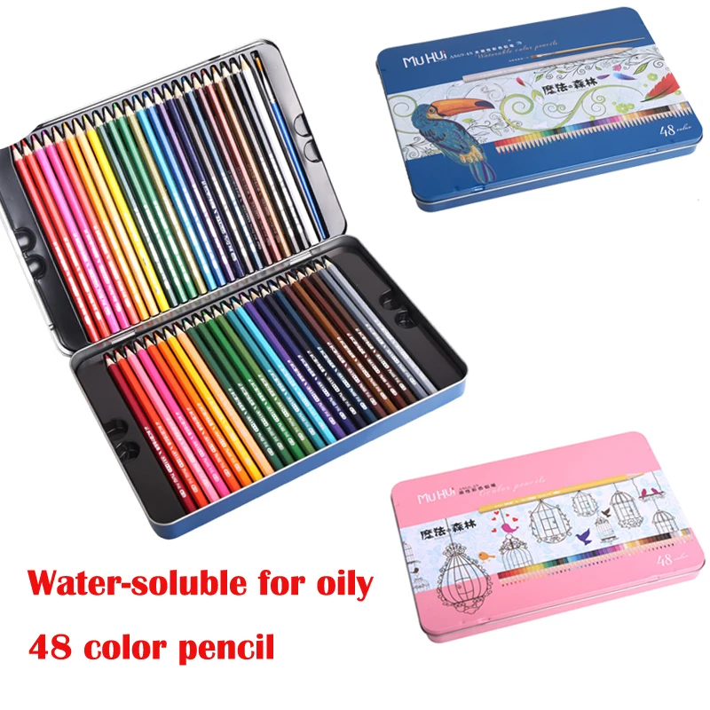 48 couleurs Mu Hui crayon de couleur soluble lapis de cor marque