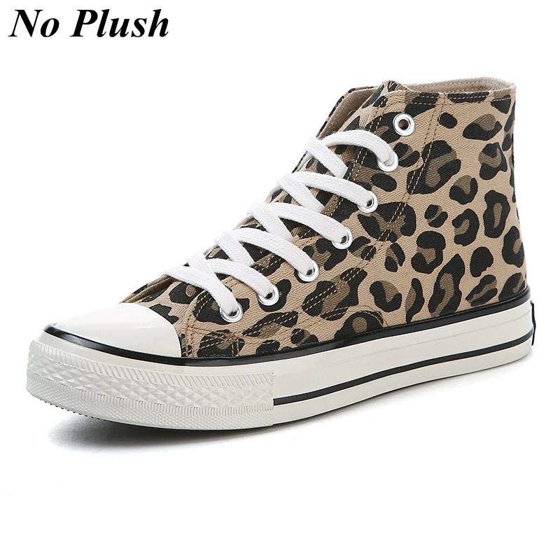 

2019 Fashion Women Vulcanized Shoes Sneakers Ladies Lace-up High Top Casual Shoes Breathable Walking Canvas Shoes Leopard Flats