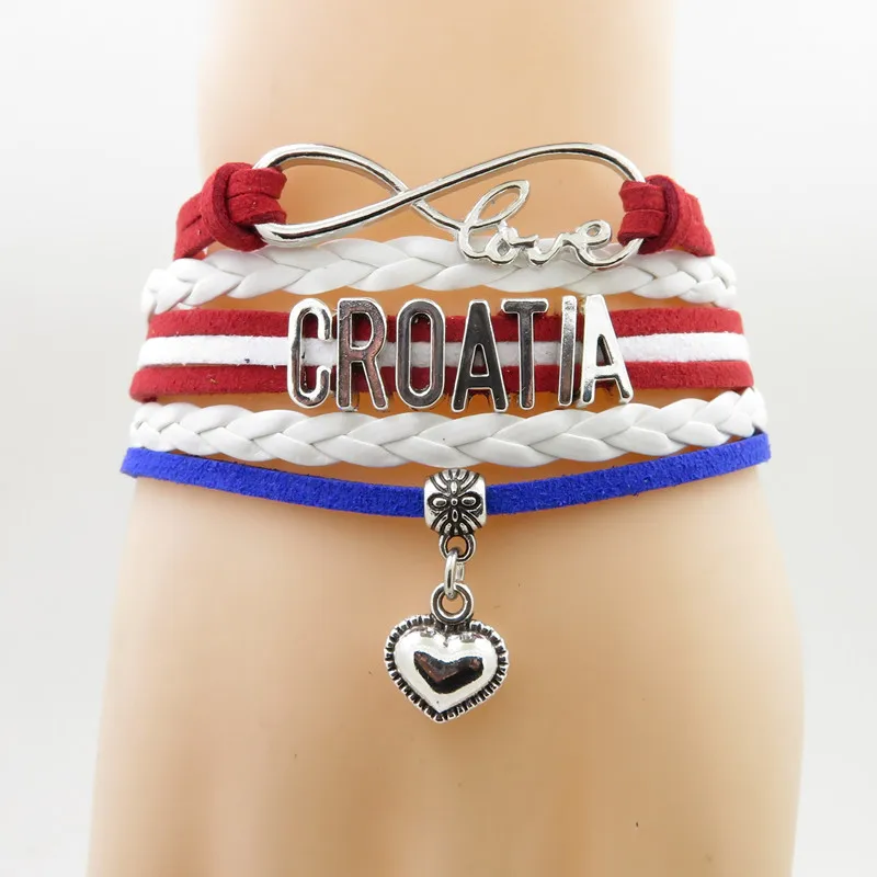 

love Country Croatia Bracelet heart Charm patriot leather bracelets & bangles for Women and men jewelry patriot gift