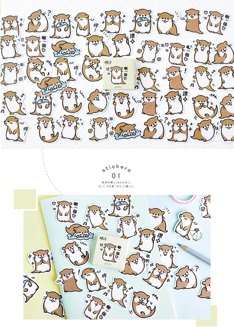 45Pcs/Box Cute Stickers Kawaii Cartoon Otter Adhesive Stickers For DIY Diary Photo Album Decorative Scrapbooking Stickers