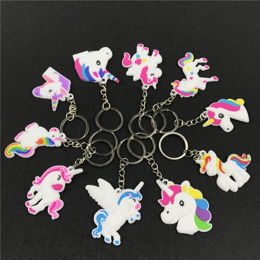 12Pcs Unicornio Party Rubber Bangle Key Chains Kids Favors Birthday Bracelet Baby Shower DIY Colorful horse Party Decor Supplies