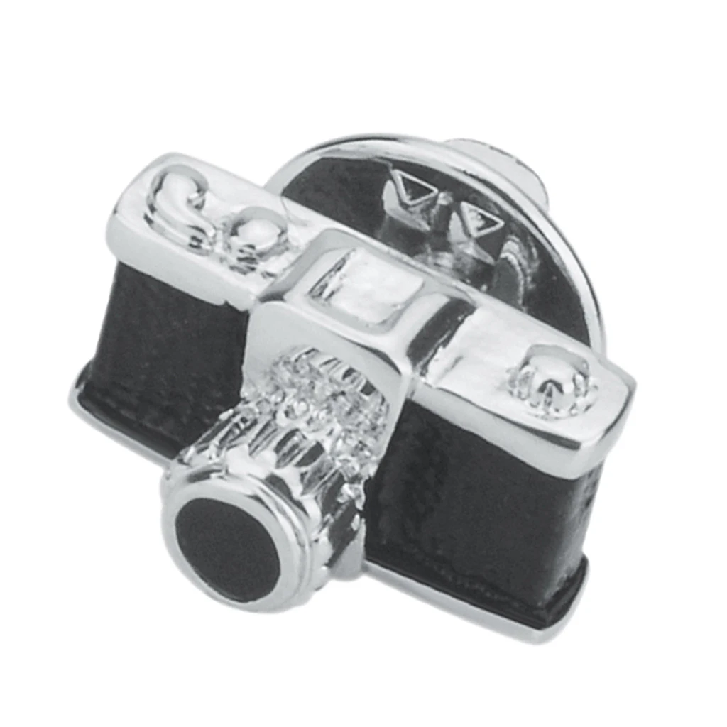 Vintage Black Silver Camera Photography Lover Enamel Lapel Pin Hat Shirt Suit Breastpin for Women Men