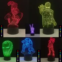 Человек-паук железная модель человека 3D иллюзия светодиодный ночник светящийся в темноте Мстители фигурка супергероя игрушки светятся 7 цветов