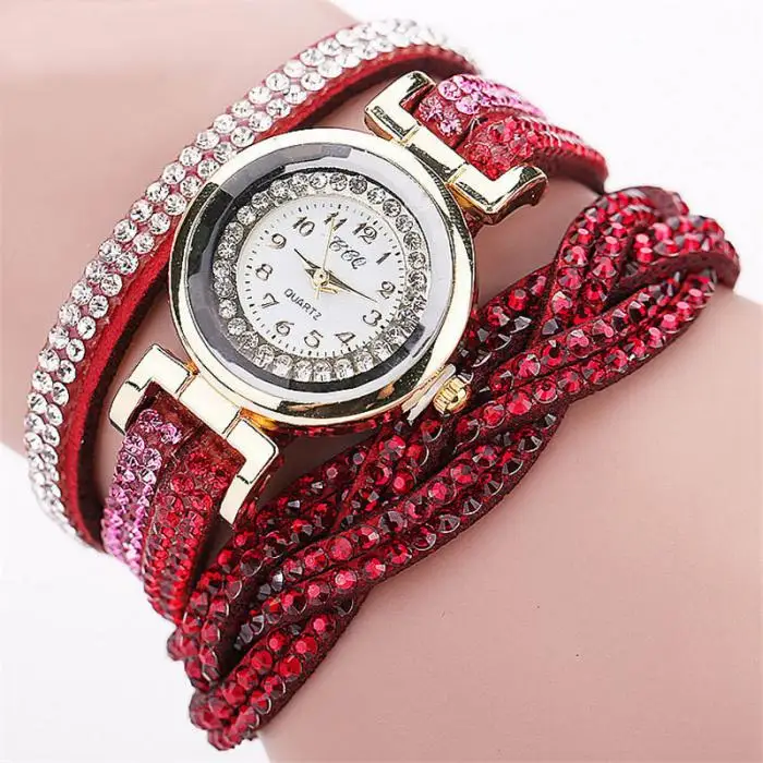CCQ женские часы-браслет прозрачный ПУ, кожа Плетеный ремешок Многослойные обернутые наручные часы женские повседневные кварцевые часы подарок TT