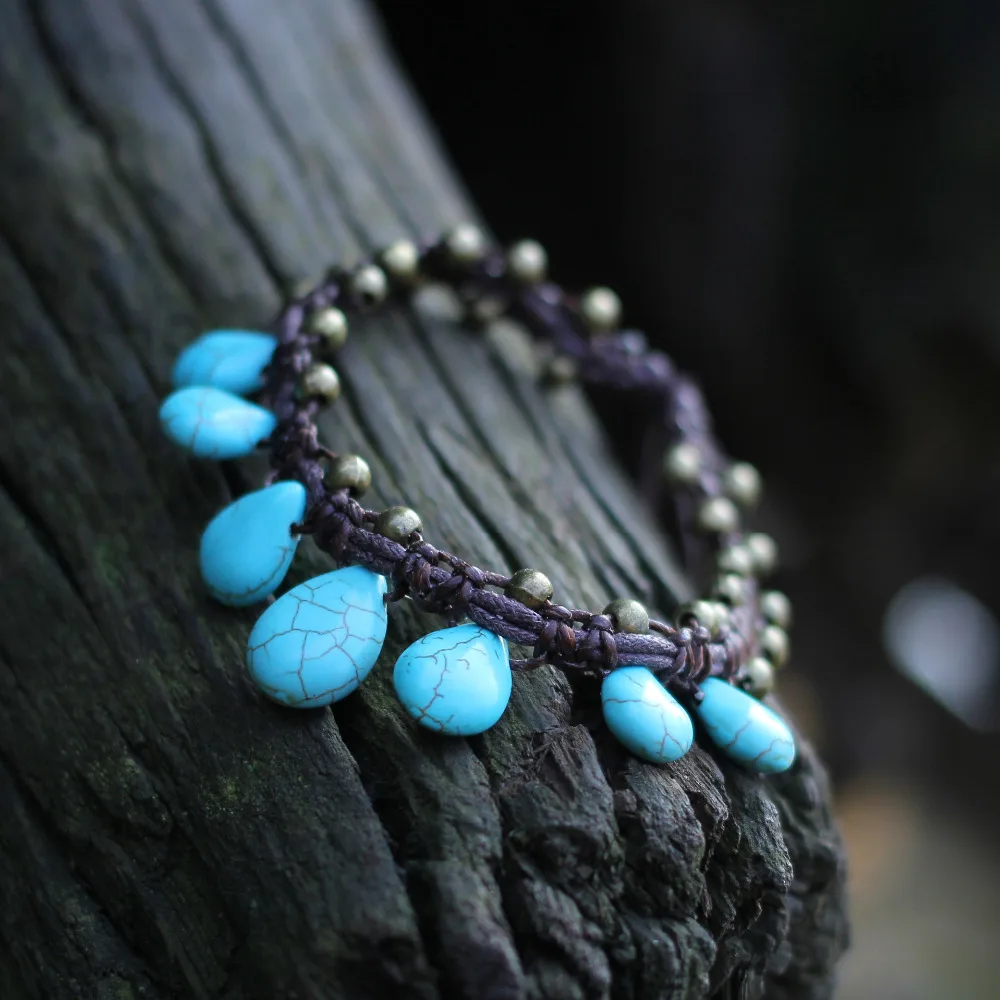 

Bilincolor fashionreal blue water drop blue stone foot bracelet for women