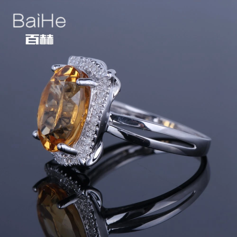 BAIHE Solid 14 K белое золото(AU585) 4.85CT Сертифицированный Овальный Безупречный настоящий цитрин свадебные женские модные ювелирные изделия кольцо