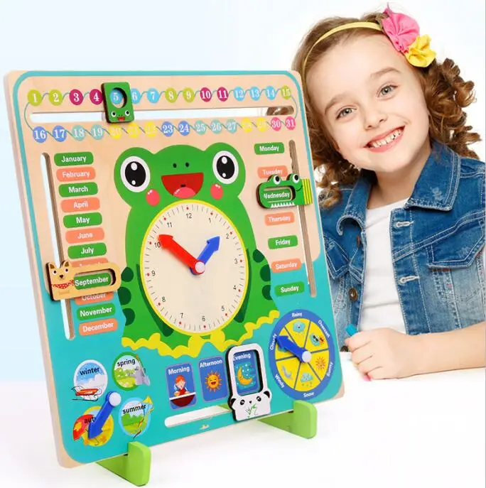 

Multi-functional Kids Early Educational Creative Clock Time Cognition Learning Wood Toys Gift for Children 3-8 Years