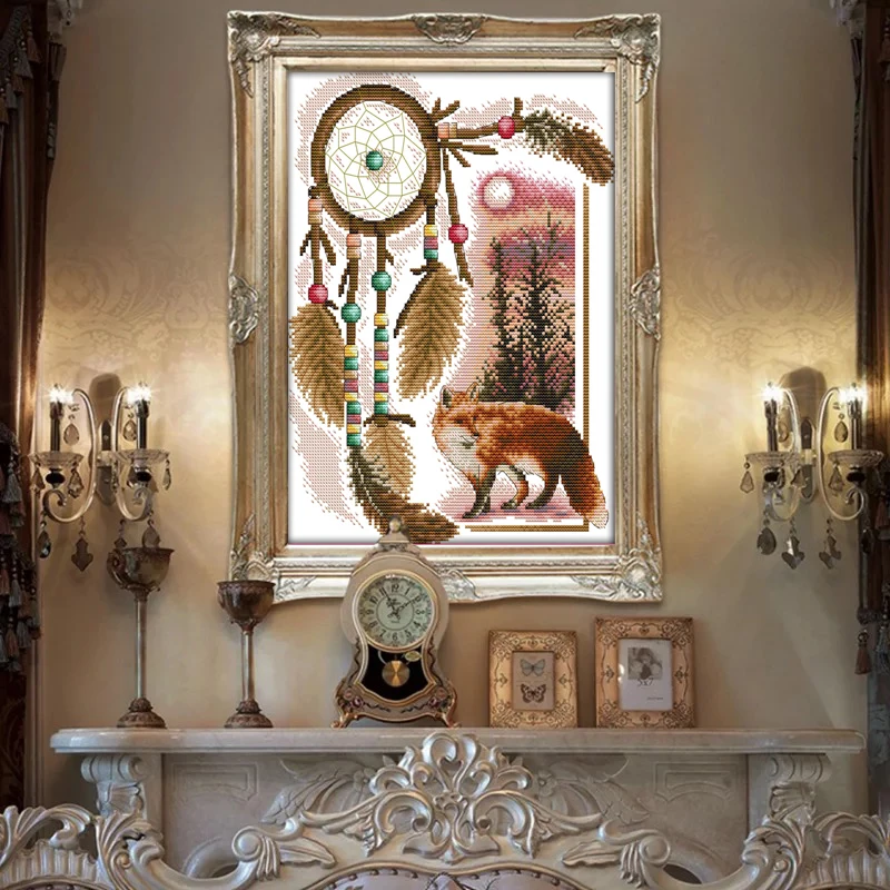 Handmade Totem Fox Cross Stitch Kits Fabric pattern Printed canvas Chinese Asian Embroidery Needlework set Easy Cross-stitch | Дом и сад