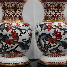 12 Дворец Медь Перегородчатой Позолота Эмаль Цзян Сюэ цветка сливы Горшок Jar Ваза Пара 8.02