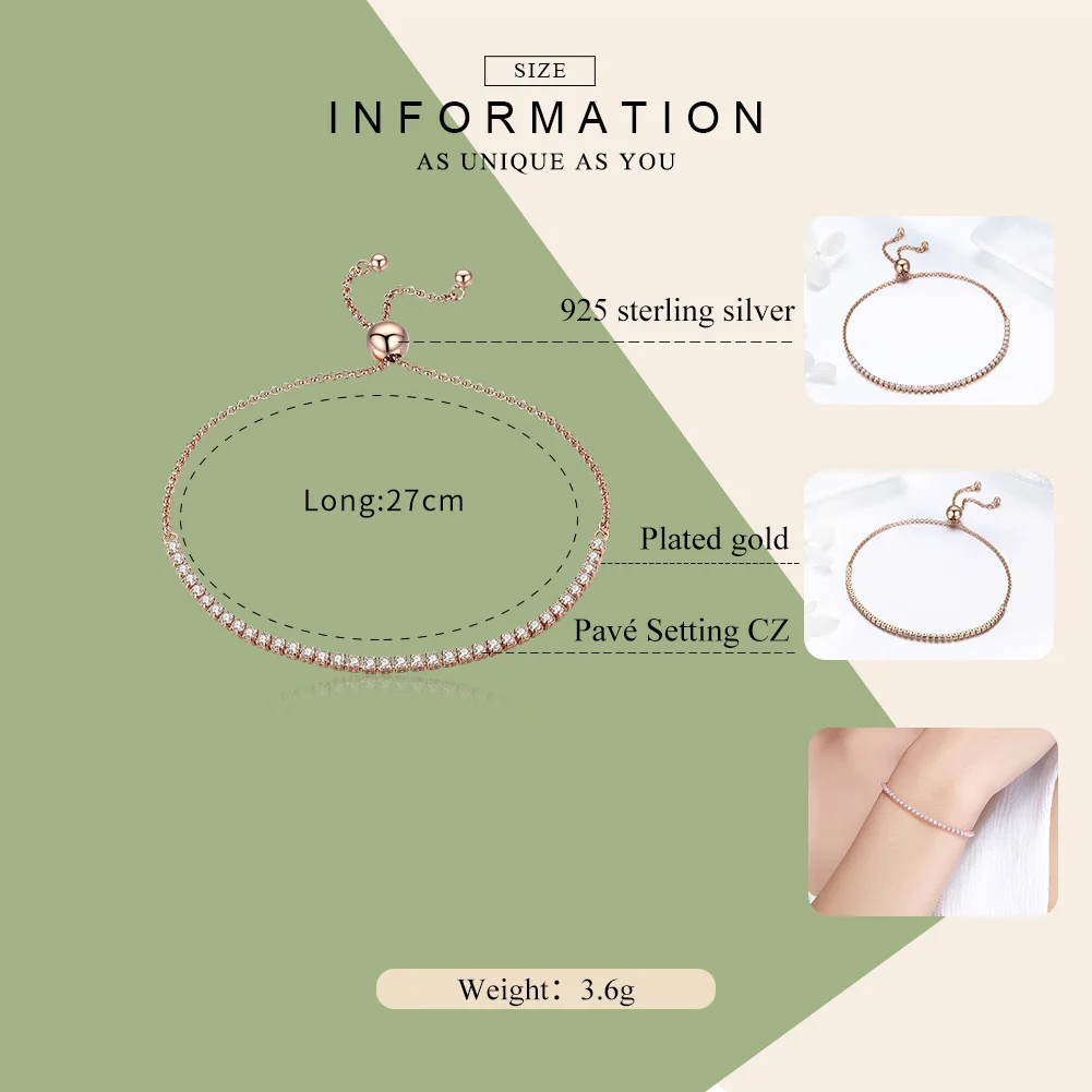 Beste BAMOER Valentijn Dag Gift 925 Sterling Zilver Dazzling Gold Strand Armband Tennis Armband Vrouwen Sterling Zilveren Sieraden SCB046