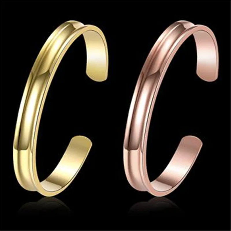 

Wholesale 2017 Fashion Jewelry 2 Style Gold Filled Round Smooth Woman Cuffs Bracelet Bangle Wedding Party Gift