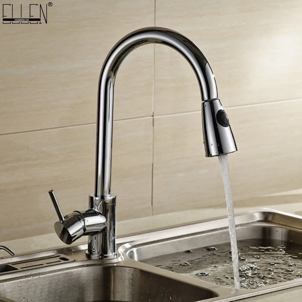  Deck Mounted Kitchen Sink Faucets Pull Out Hot and Cold Mixer Tap Single Handle Water Crane Copper  - 32848403487