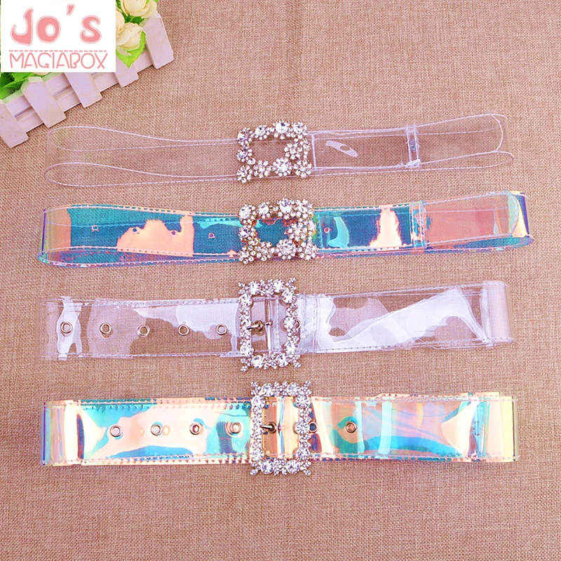 

Flash Drill Laser Transparent Wide Belt Women Inlaid Square Buckle Fashion Chic Plastic Waistband Multi Belt