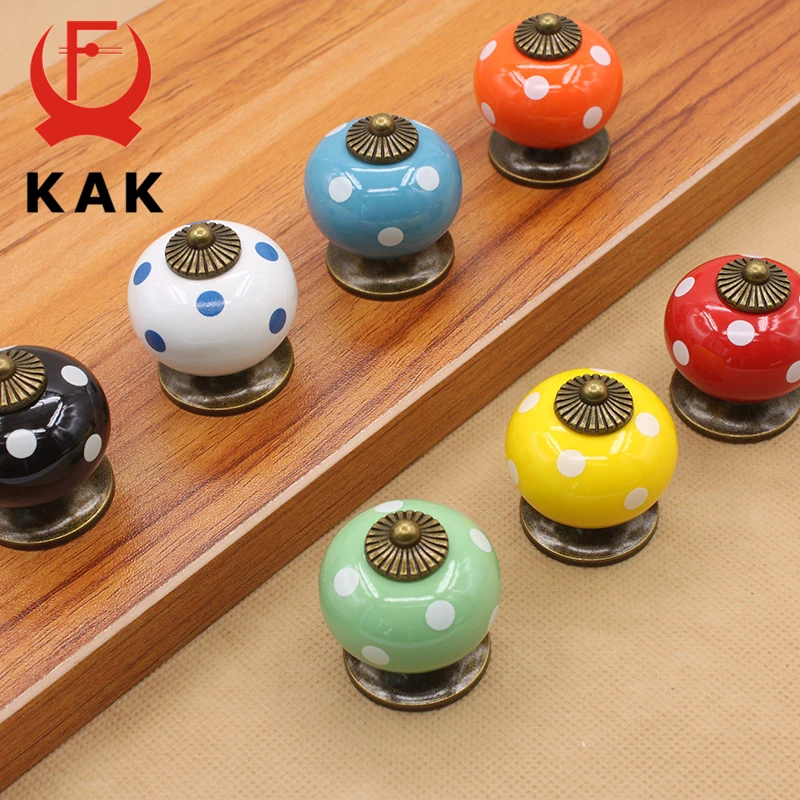 

KAK 10PCS Ceramic Drawer Knobs Polka Dot Cabinet Cupboard Handles Simple Design Knobs Single Hole Handles Furniture Hardware
