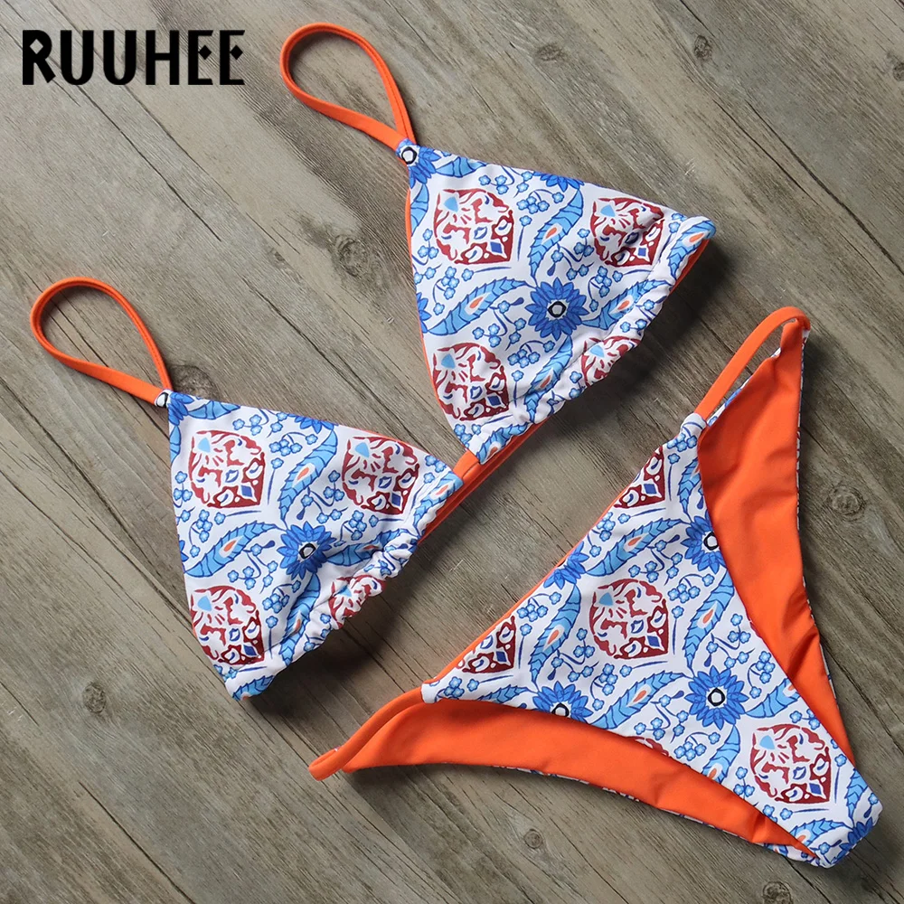 

RUUHEE 2018 Bikini Sexy Swimwear Women Swimsuit Printed Bathing Suit Beachwear Push Up Bikini Set Summer Padded Swimming Suit