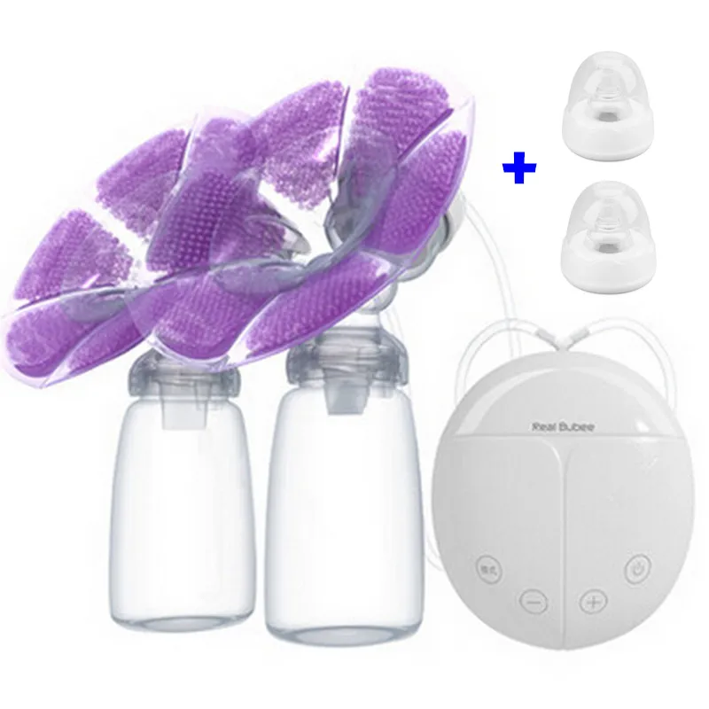 Real Bubee Bilateral Electric Breast Pump Large Sucking Milking Machine Postpartum Lactation Heating Pads & Feeding Nipples Set