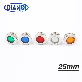 

LED Metal Indicator light 22mm flat round Signal lamp LIGHT 3V 6V 12V 24V 220v screw connect red yellow blue white 25ZSD.T.L